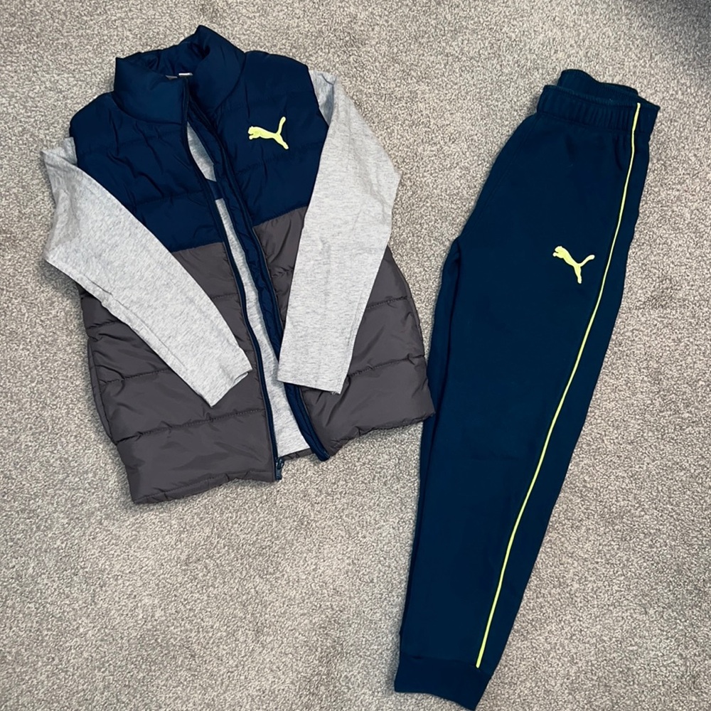 3 pc PUMA warm jogger set size S (7-8) 🐆 *vest, sweats and long sleeve shirt!*